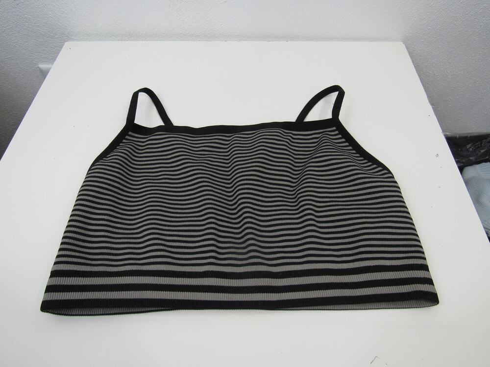 Colsie XL Black Gray Striped Compression Sports Bra Crop Tank Low Back